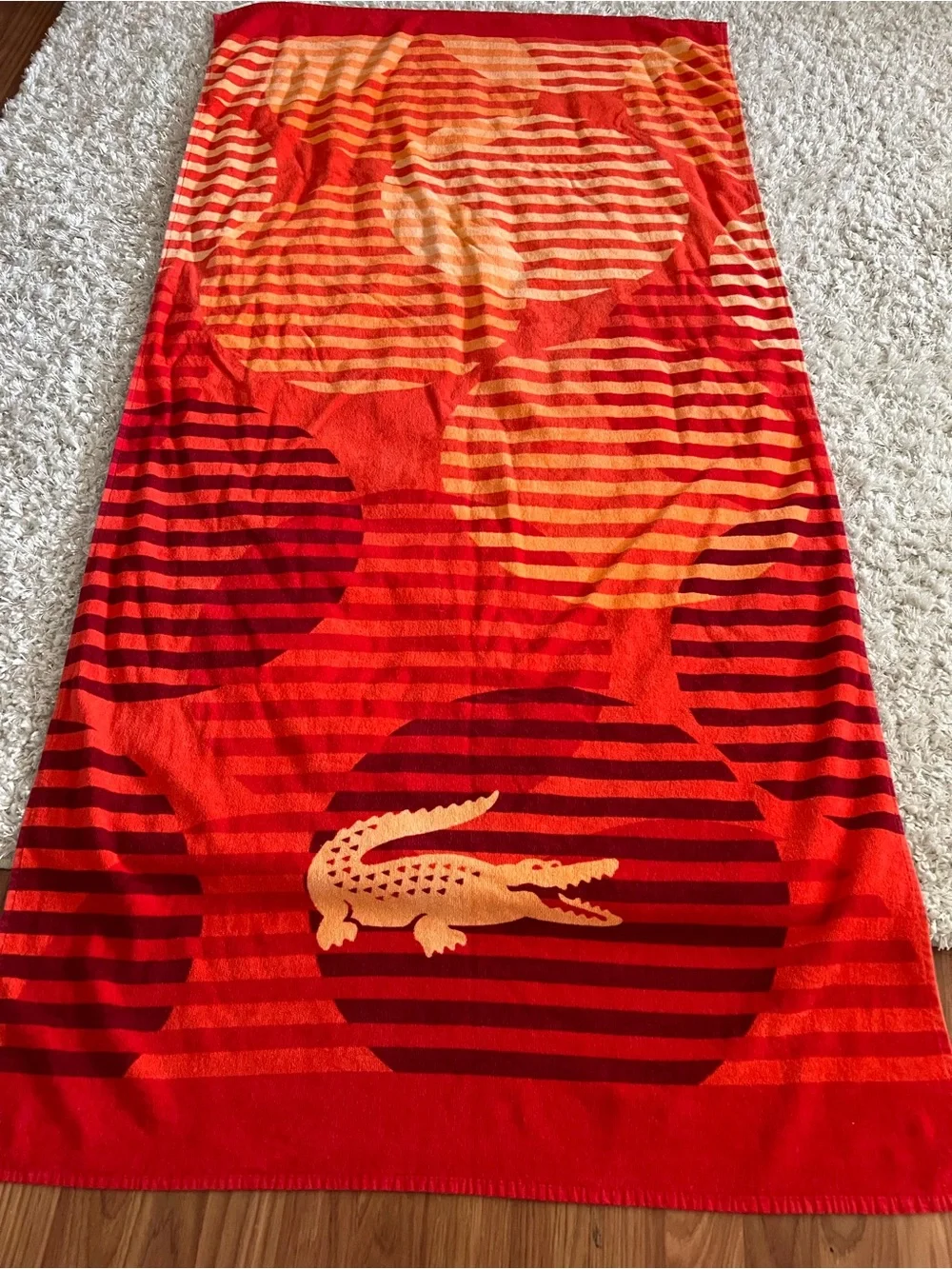 Lacoste ORANGE Bath‎ Towel 100% ORGANIC Cotton Big Crocodile Logo